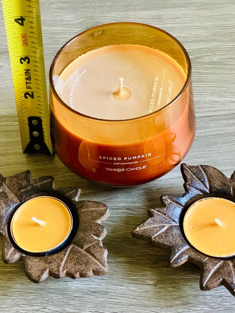 Lot Of 3 Fall Candles Yankee Spiced Pumpkin Jar 10 Oz Cast Iron Leaf Tea Lights